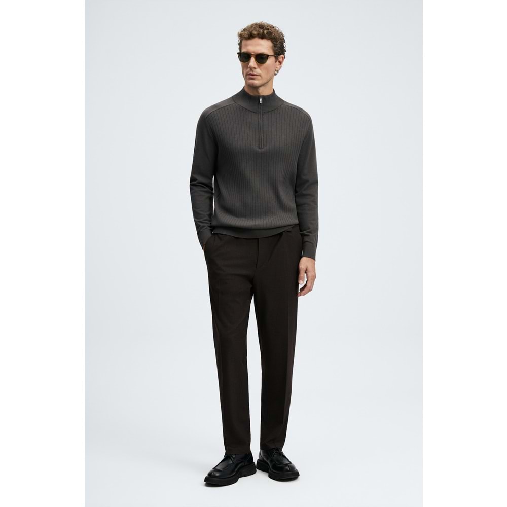 Lufian 112090189 Asher Fermuarlı Dik Yaka Triko Kazak Yarım Fermuarlı Erkek Sweatshirt