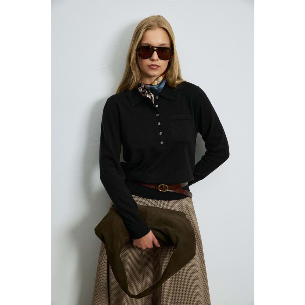Lufian 122090048 Laura Yün Karışımlı Polo Yaka Triko Kazak Kadın Sweatshirt