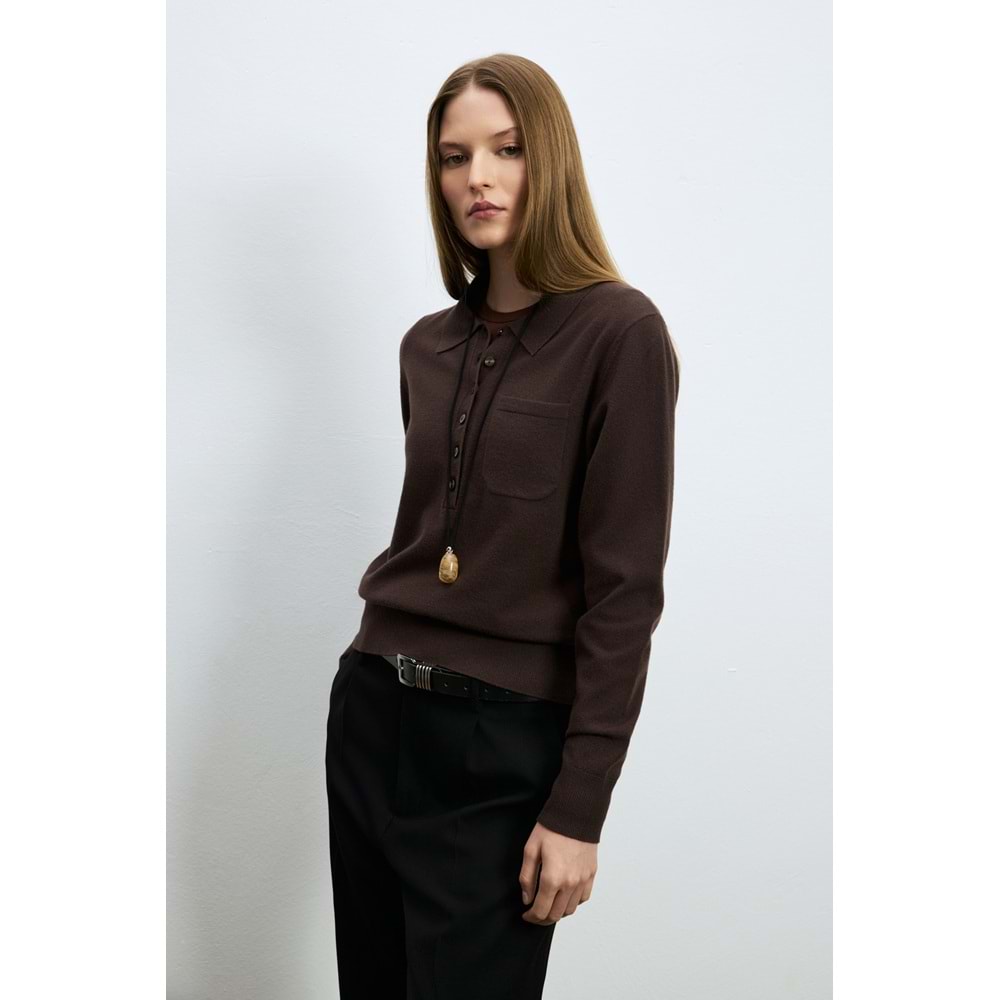 Lufian 122090048 Laura Yün Karışımlı Polo Yaka Triko Kazak Kadın Sweatshirt