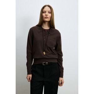 Lufian 122090048 Laura Yün Karışımlı Polo Yaka Triko Kazak Kadın Sweatshirt