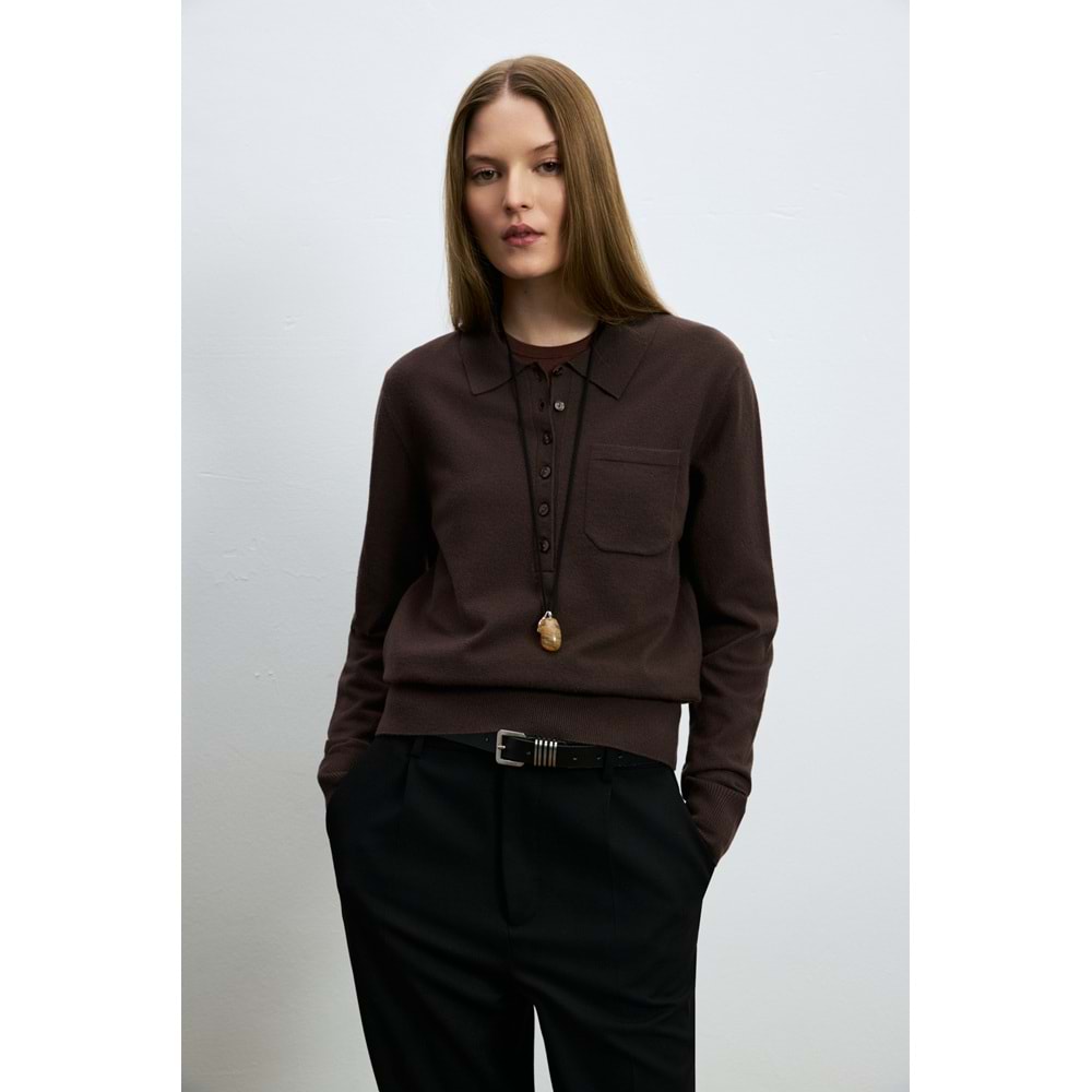 Lufian 122090048 Laura Yün Karışımlı Polo Yaka Triko Kazak Kadın Sweatshirt