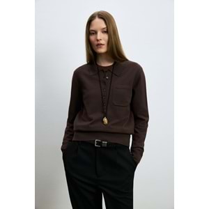 Lufian 122090048 Laura Yün Karışımlı Polo Yaka Triko Kazak Kadın Sweatshirt