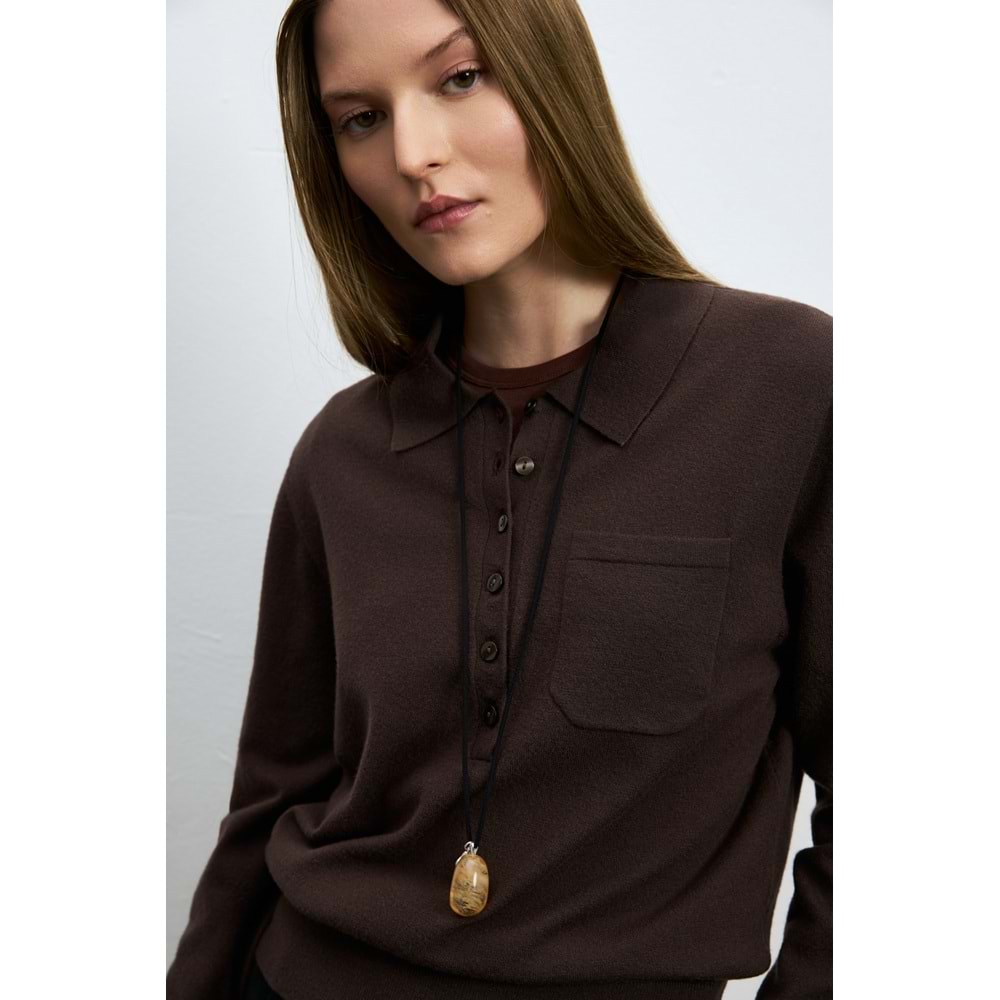 Lufian 122090048 Laura Yün Karışımlı Polo Yaka Triko Kazak Kadın Sweatshirt