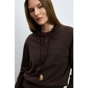 Lufian 122090048 Laura Yün Karışımlı Polo Yaka Triko Kazak Kadın Sweatshirt