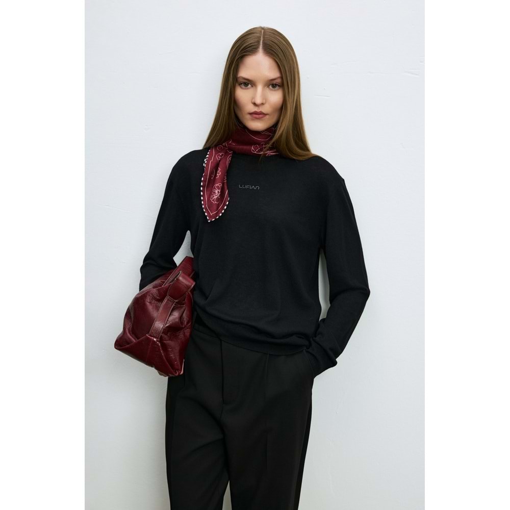 Lufian 122090045 Lıa Yün Karışımlı Bisiklet Yaka Taş İşlemeli Triko Kazak Kadın Sweatshirt