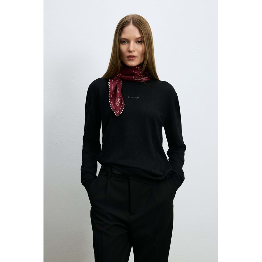 Lufian 122090045 Lıa Yün Karışımlı Bisiklet Yaka Taş İşlemeli Triko Kazak Kadın Sweatshirt