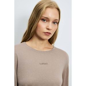 Lufian 122090045 Lıa Yün Karışımlı Bisiklet Yaka Taş İşlemeli Triko Kazak Kadın Sweatshirt