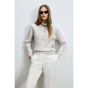 Lufian 122090052 Darla Yün Karışımlı Polo Yaka Triko Kazak Kadın Sweatshirt