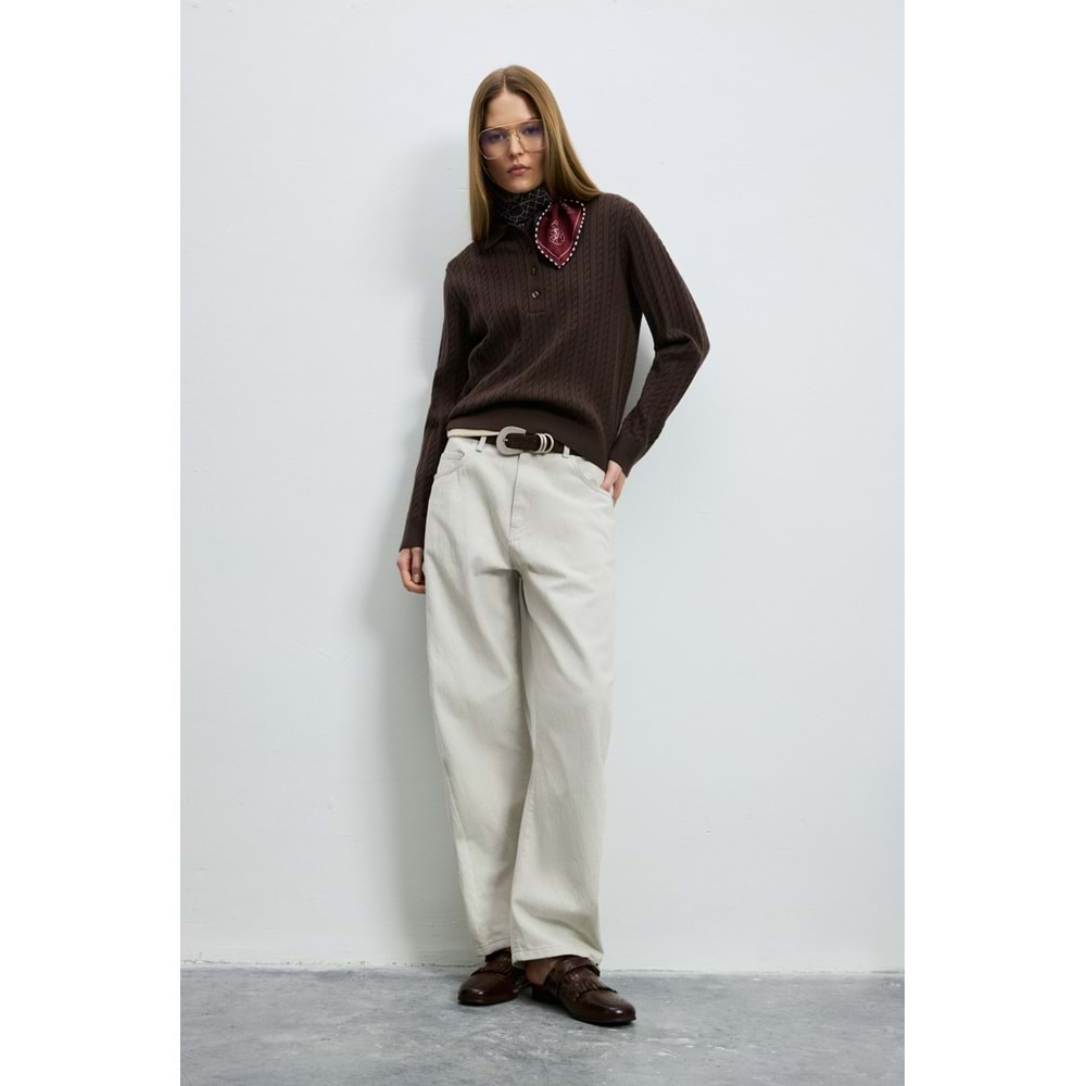Lufian 122090052 Darla Yün Karışımlı Polo Yaka Triko Kazak Kadın Sweatshirt