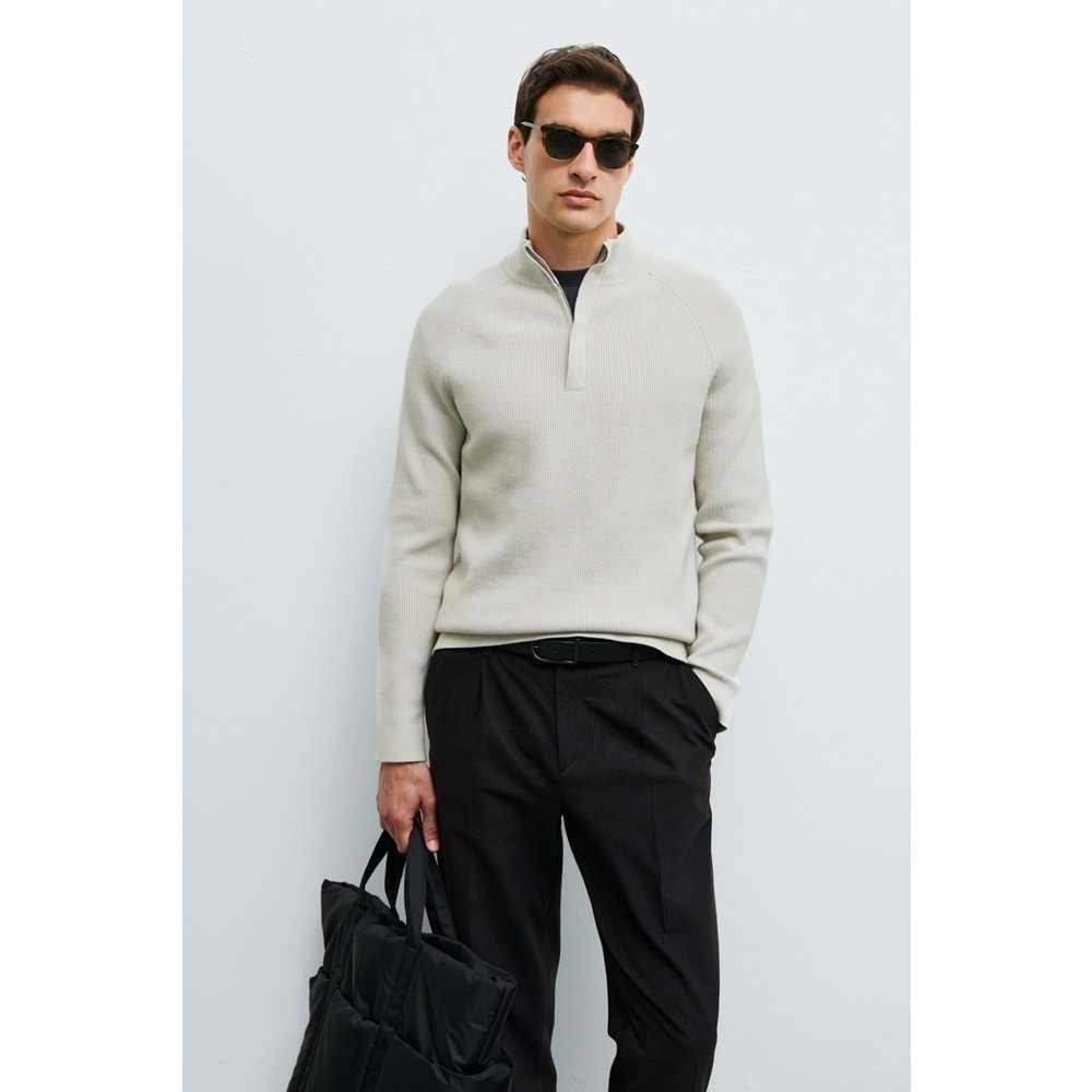 Lufian 112090200 Gabı Pamuk Karışımlı Fermuarlı Dik Yaka Triko Kazak Yarım Fermuarlı Erkek Sweatshirt