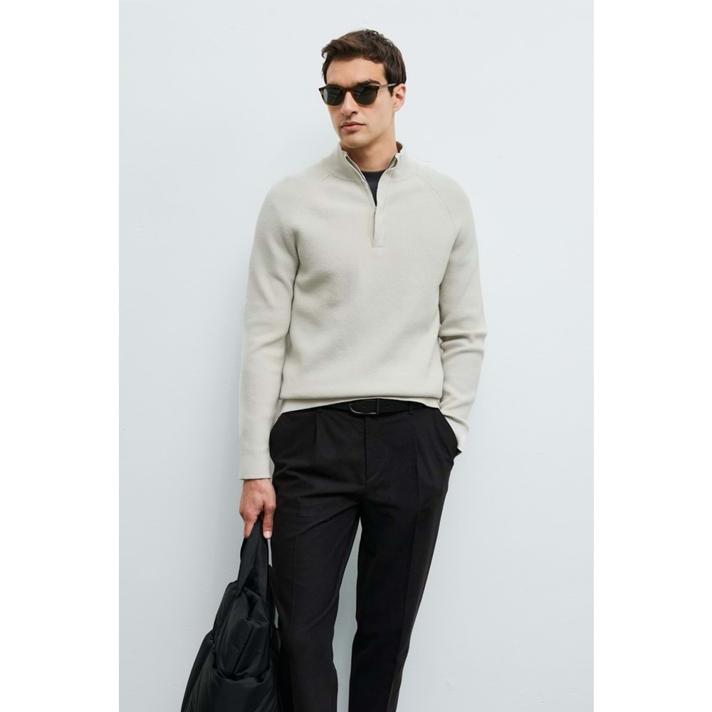 Lufian 112090200 Gabı Pamuk Karışımlı Fermuarlı Dik Yaka Triko Kazak Yarım Fermuarlı Erkek Sweatshirt