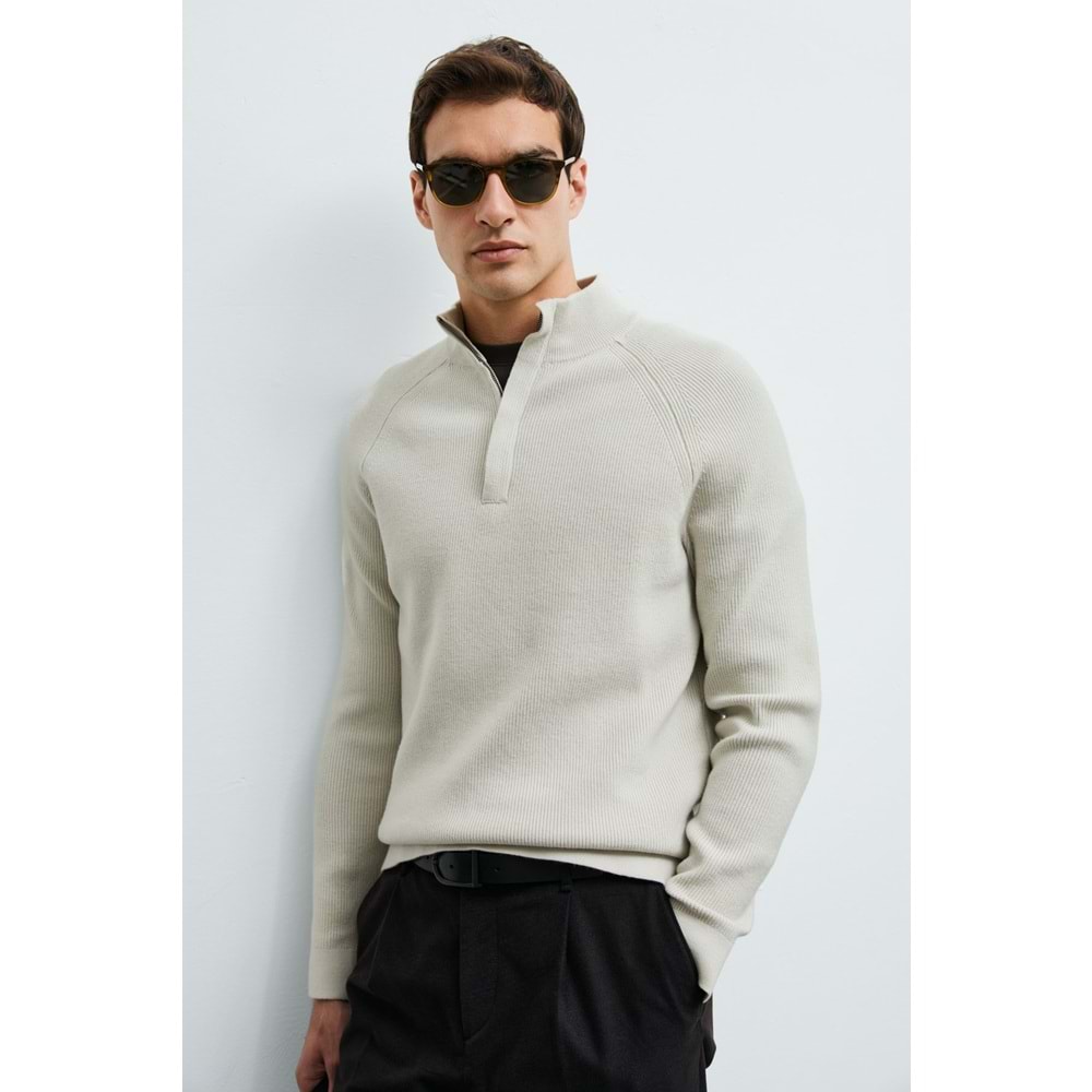 Lufian 112090200 Gabı Pamuk Karışımlı Fermuarlı Dik Yaka Triko Kazak Yarım Fermuarlı Erkek Sweatshirt