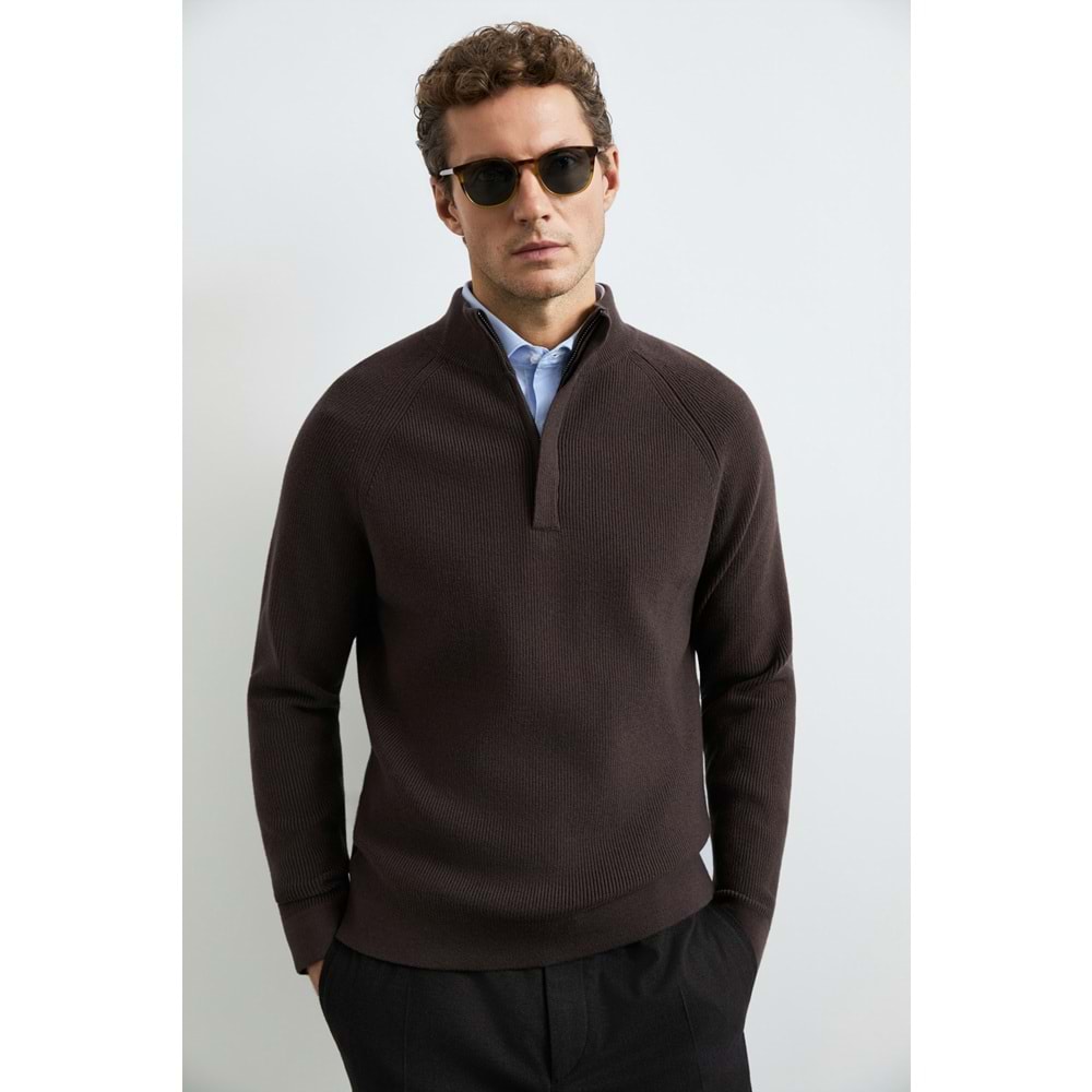 Lufian 112090200 Gabı Pamuk Karışımlı Fermuarlı Dik Yaka Triko Kazak Yarım Fermuarlı Erkek Sweatshirt