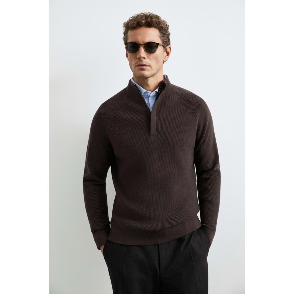 Lufian 112090200 Gabı Pamuk Karışımlı Fermuarlı Dik Yaka Triko Kazak Yarım Fermuarlı Erkek Sweatshirt