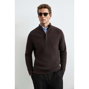 Lufian 112090200 Gabı Pamuk Karışımlı Fermuarlı Dik Yaka Triko Kazak Yarım Fermuarlı Erkek Sweatshirt