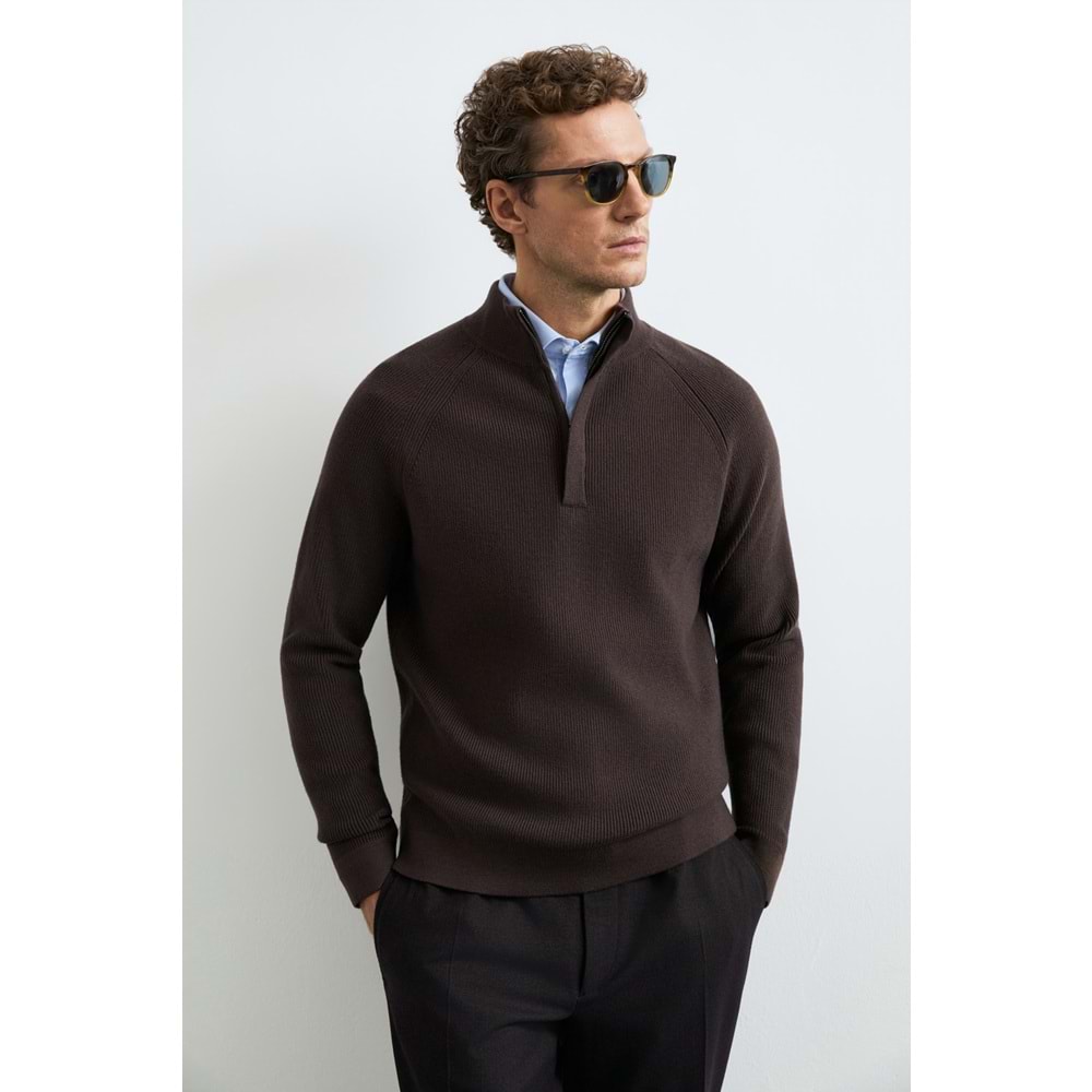 Lufian 112090200 Gabı Pamuk Karışımlı Fermuarlı Dik Yaka Triko Kazak Yarım Fermuarlı Erkek Sweatshirt