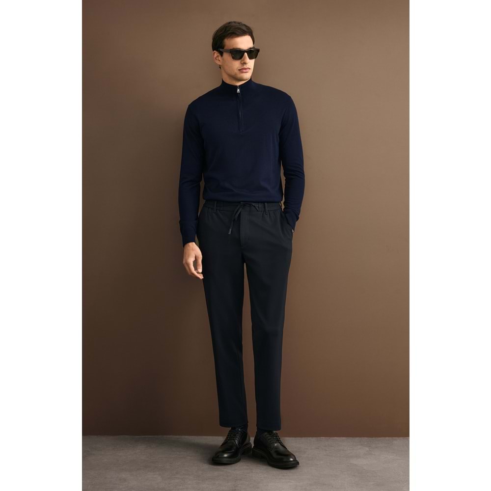 Lufian 112090201 Opulent Yün Karışımlı Fermuarlı Dik Yaka Triko Kazak Erkek Sweatshirt