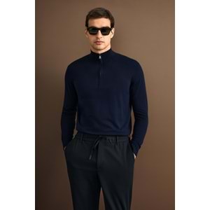 Lufian 112090201 Opulent Yün Karışımlı Fermuarlı Dik Yaka Triko Kazak Erkek Sweatshirt