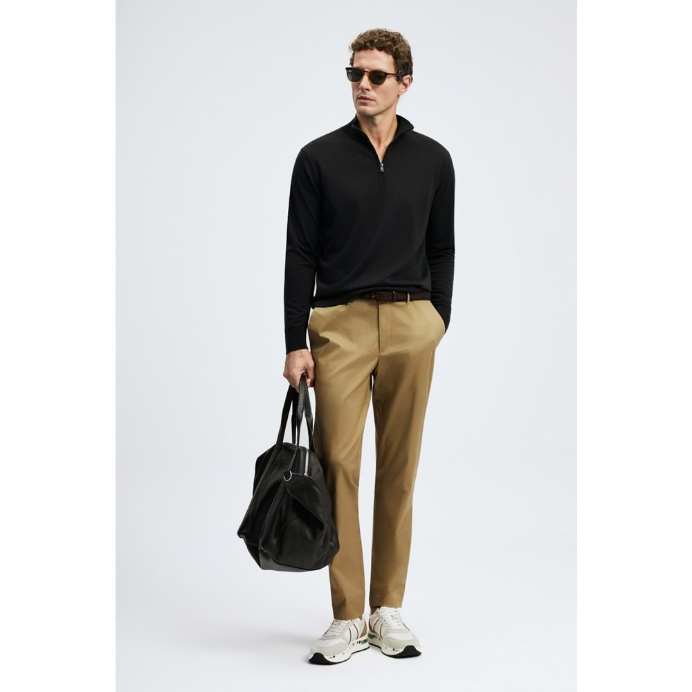 Lufian 112090201 Opulent Yün Karışımlı Fermuarlı Dik Yaka Triko Kazak Erkek Sweatshirt