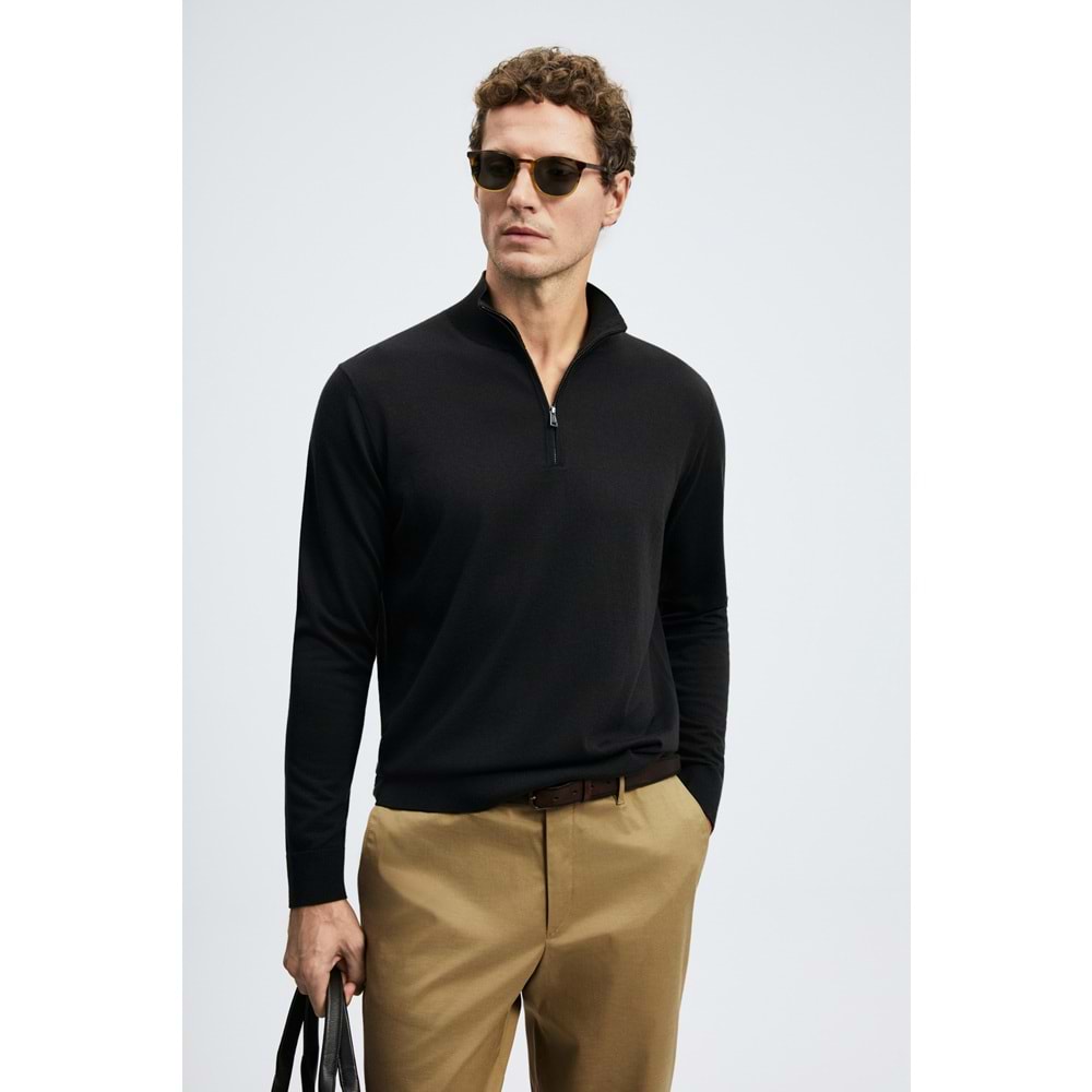 Lufian 112090201 Opulent Yün Karışımlı Fermuarlı Dik Yaka Triko Kazak Erkek Sweatshirt