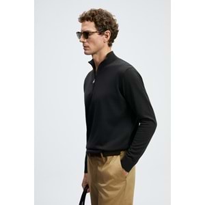 Lufian 112090201 Opulent Yün Karışımlı Fermuarlı Dik Yaka Triko Kazak Erkek Sweatshirt