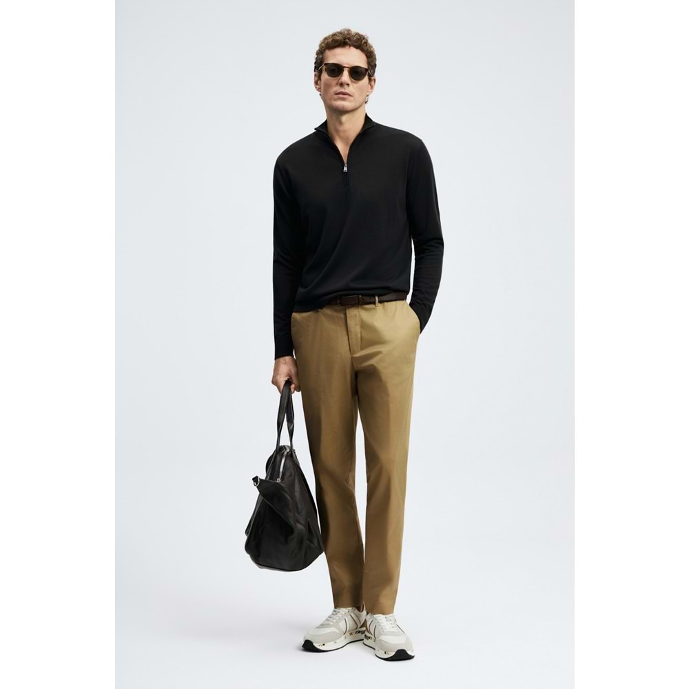 Lufian 112090201 Opulent Yün Karışımlı Fermuarlı Dik Yaka Triko Kazak Erkek Sweatshirt