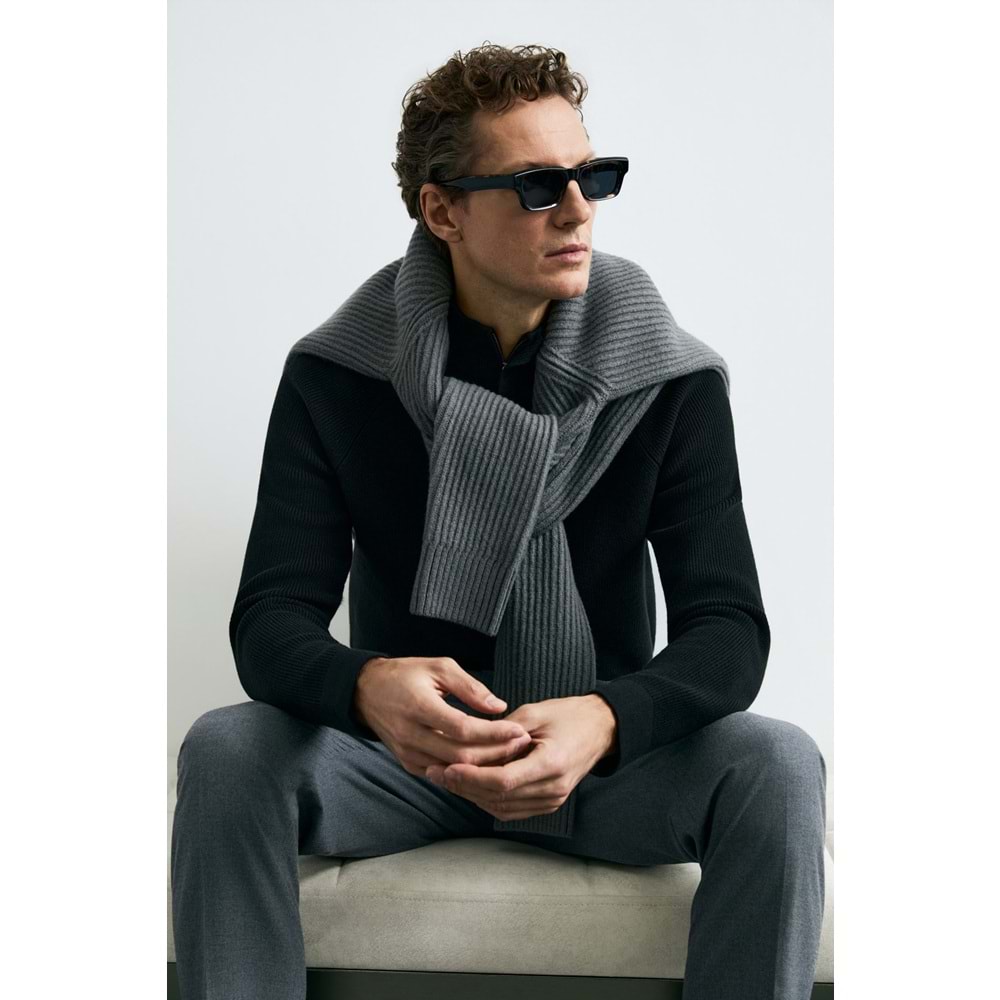 Lufian 112090200 Gabı Pamuk Karışımlı Fermuarlı Dik Yaka Triko Kazak Yarım Fermuarlı Erkek Sweatshirt