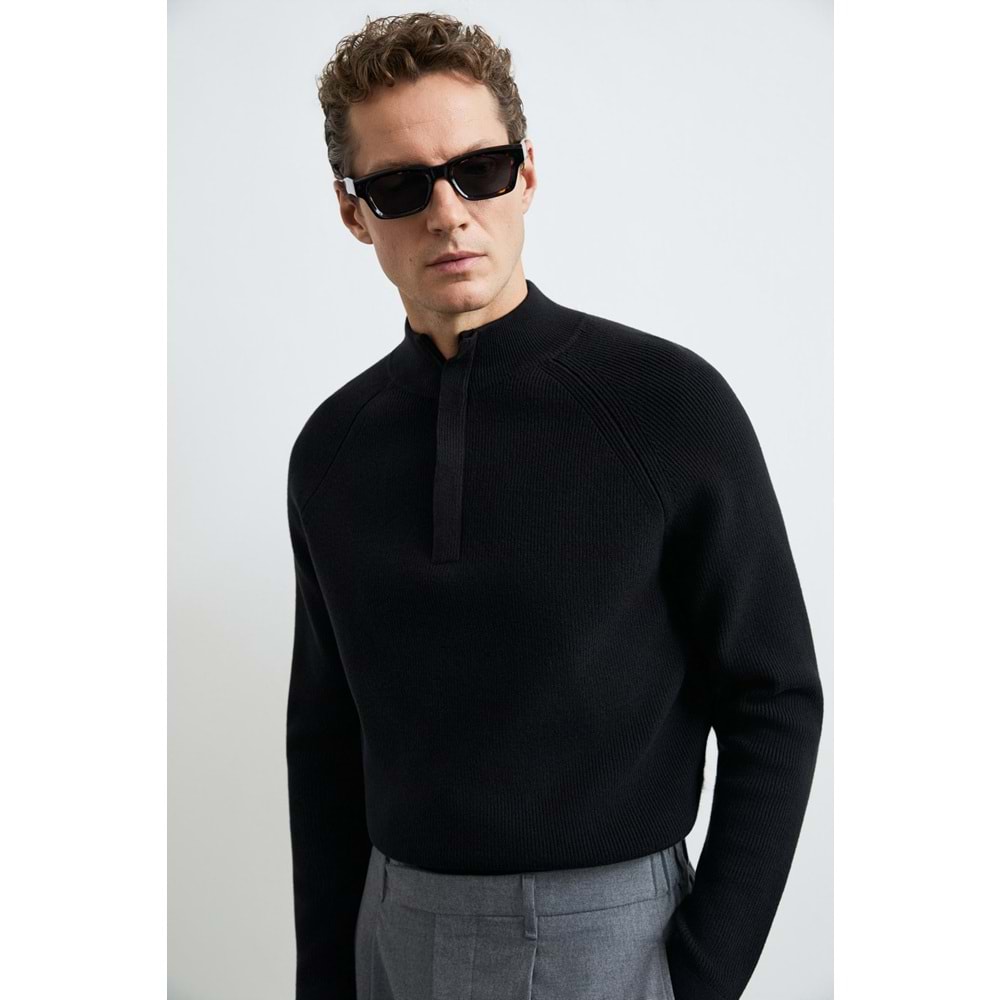 Lufian 112090200 Gabı Pamuk Karışımlı Fermuarlı Dik Yaka Triko Kazak Yarım Fermuarlı Erkek Sweatshirt
