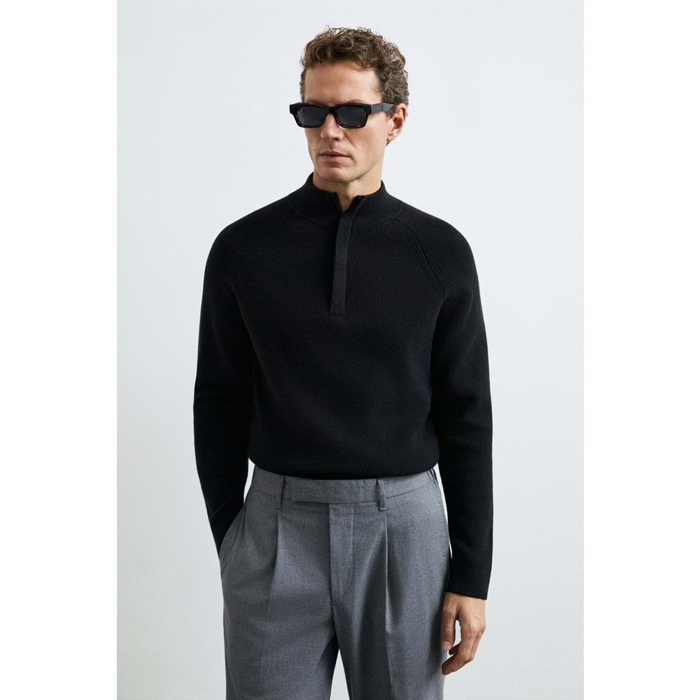 Lufian 112090200 Gabı Pamuk Karışımlı Fermuarlı Dik Yaka Triko Kazak Yarım Fermuarlı Erkek Sweatshirt