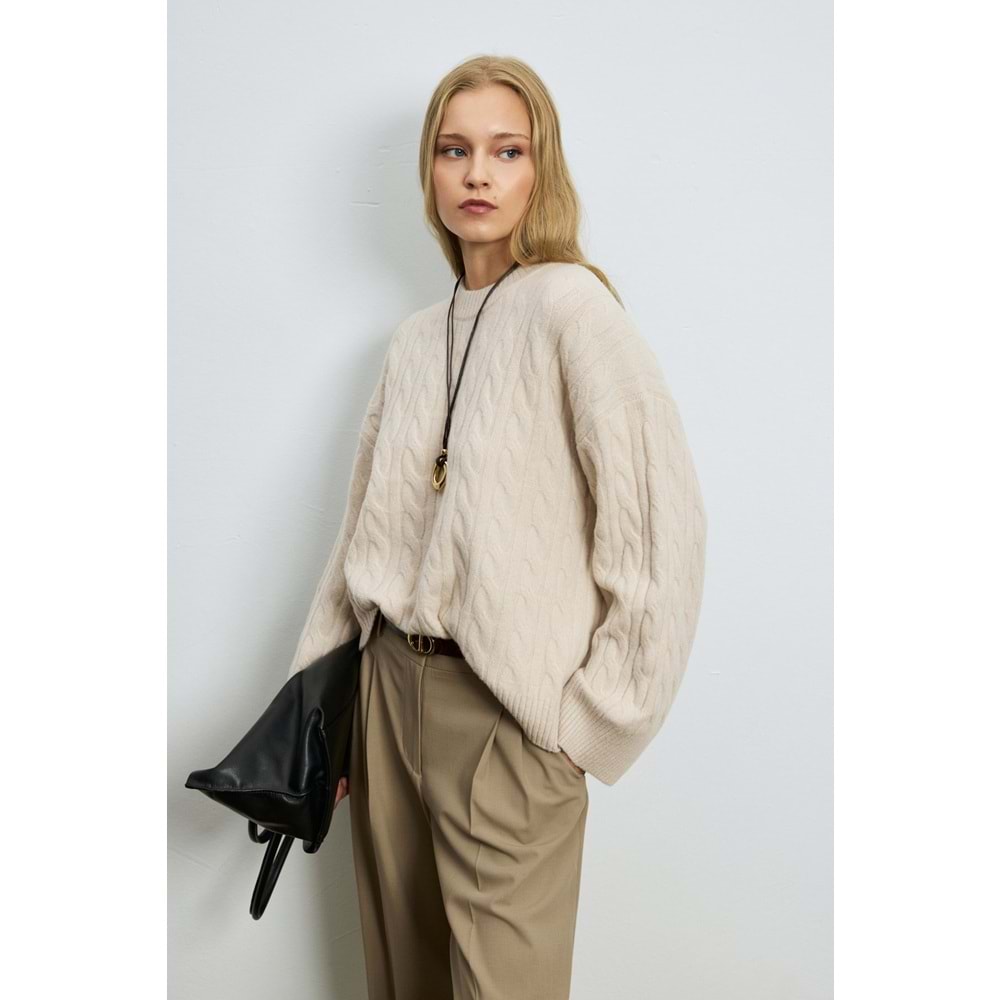 Lufian 122090061 Stella Deve Tüyü Karışımlı Bisiklet Yaka Triko Kazak Kadın Sweatshirt