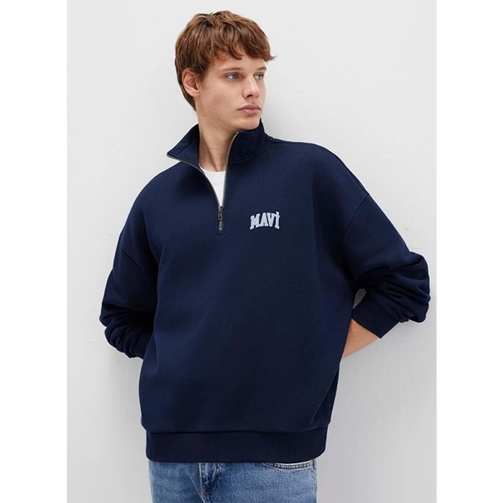 Mavi 0S10208-70497 Logo Baskılı Yarım Fermuarlı Sweatshirt