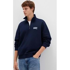 Mavi 0S10208-70497 Logo Baskılı Yarım Fermuarlı Sweatshirt