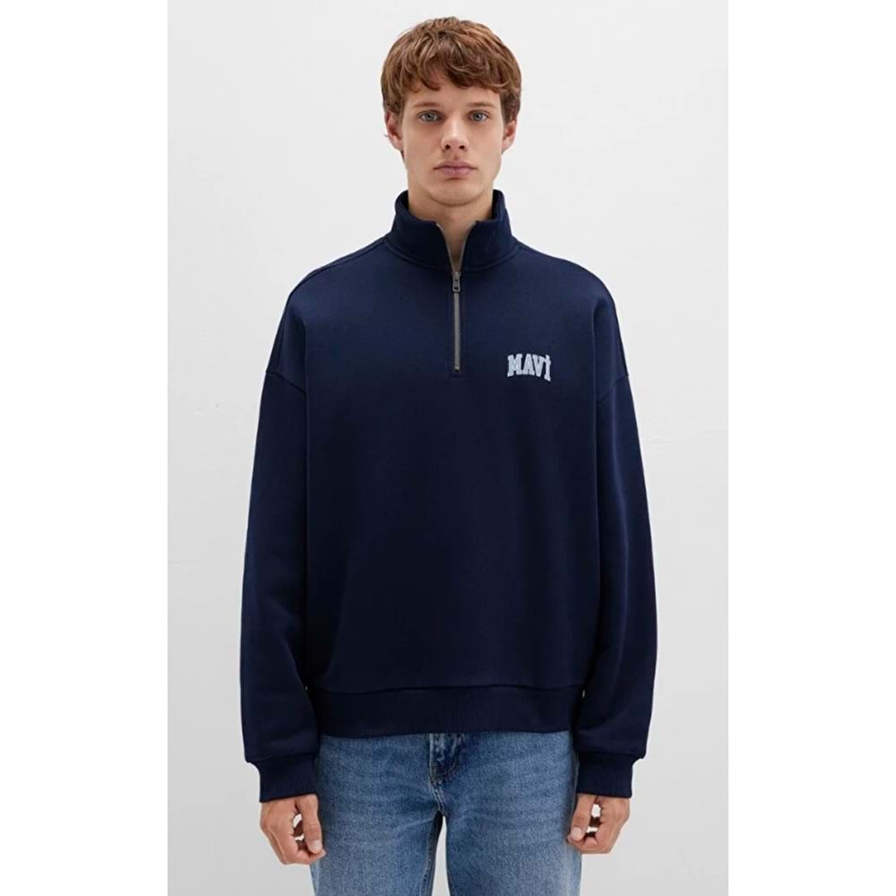 Mavi 0S10208-70497 Logo Baskılı Yarım Fermuarlı Sweatshirt