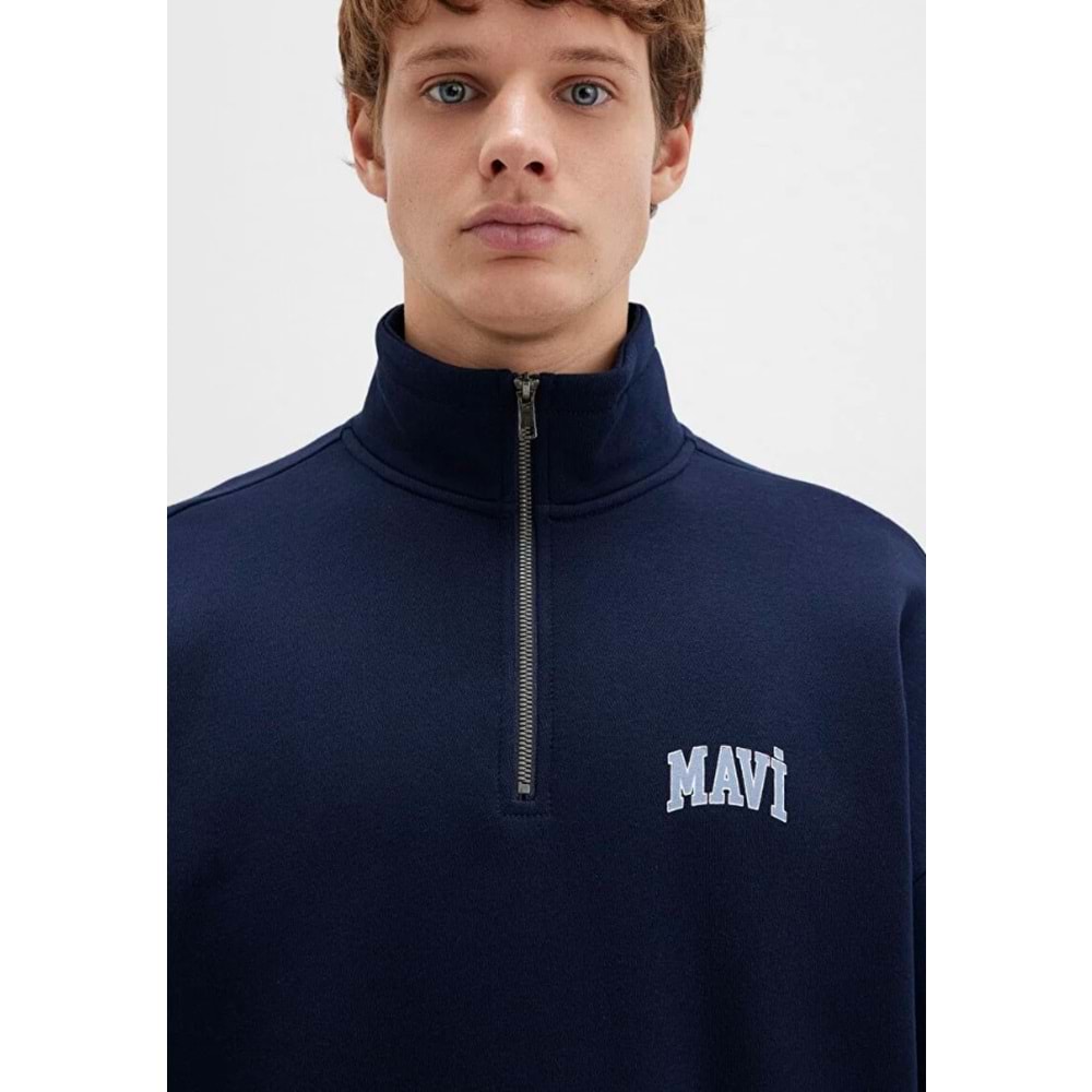 Mavi 0S10208-70497 Logo Baskılı Yarım Fermuarlı Sweatshirt