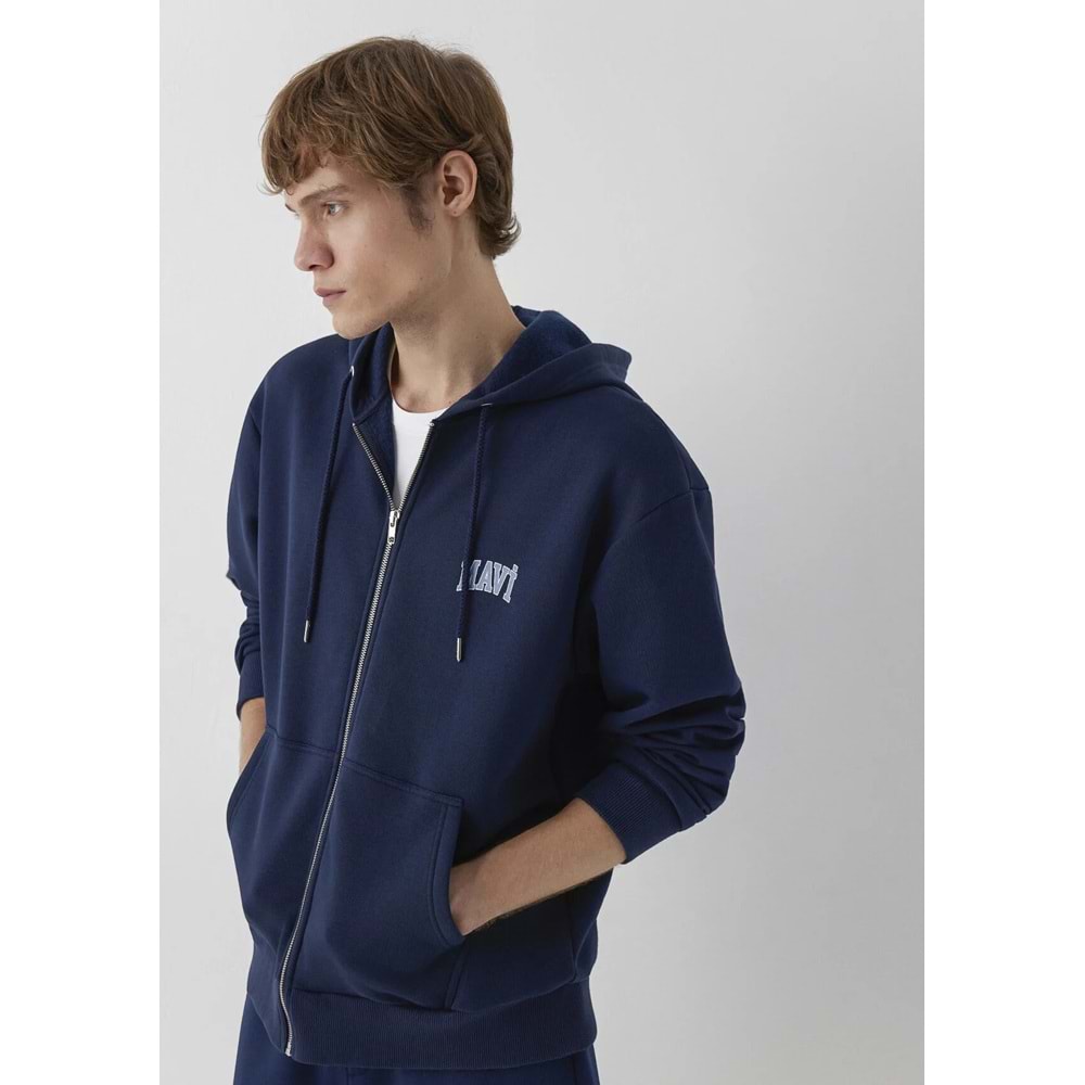 Mavi M0611715-70497 Mavi Logo Baskılı Kapüşonlu Fermuarlı Erkek Sweatshirt