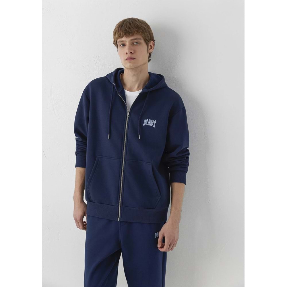 Mavi M0611715-70497 Mavi Logo Baskılı Kapüşonlu Fermuarlı Erkek Sweatshirt