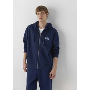 Mavi M0611715-70497 Mavi Logo Baskılı Kapüşonlu Fermuarlı Erkek Sweatshirt