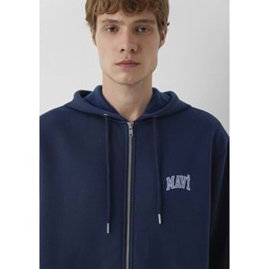 Mavi M0611715-70497 Mavi Logo Baskılı Kapüşonlu Fermuarlı Erkek Sweatshirt