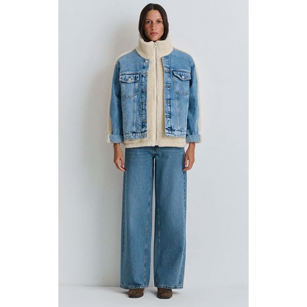 Mavi M1110278-88589 Rubina 90lar Suni Kürklü Jean Ceket Kadın Mont