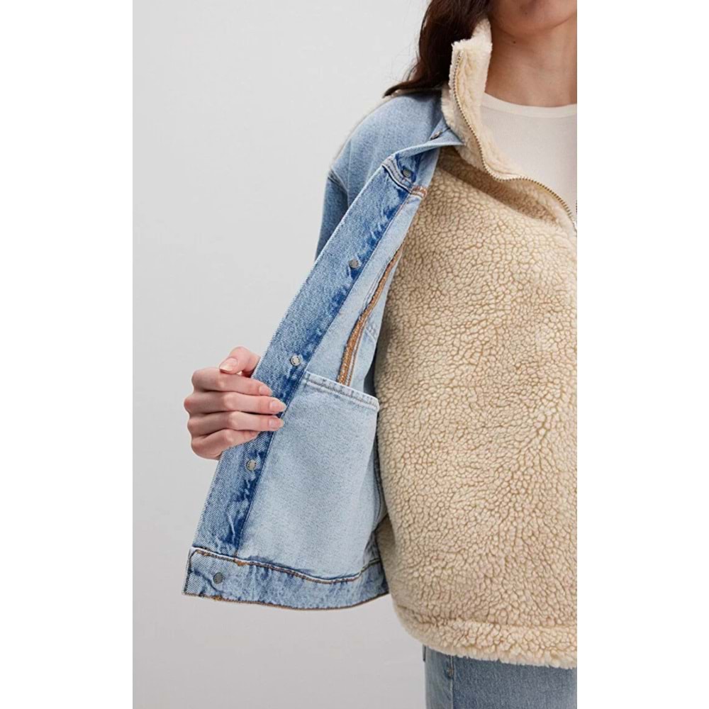 Mavi M1110278-88589 Rubina 90lar Suni Kürklü Jean Ceket Kadın Mont