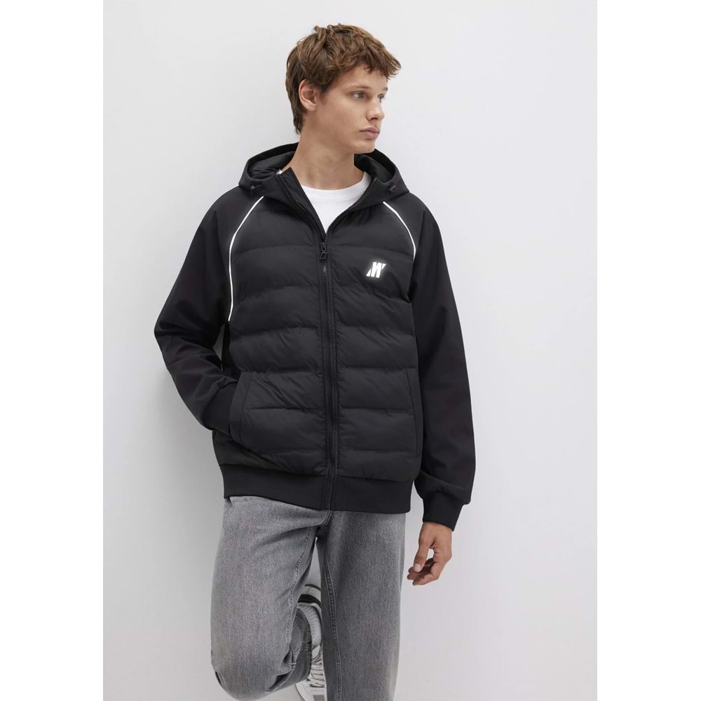 Mavi M0110559-71379 Su İtici Mavi Pro Logo Reflektör Detaylı Water-Replent Kapüşonlu Spandex Erkek Mont