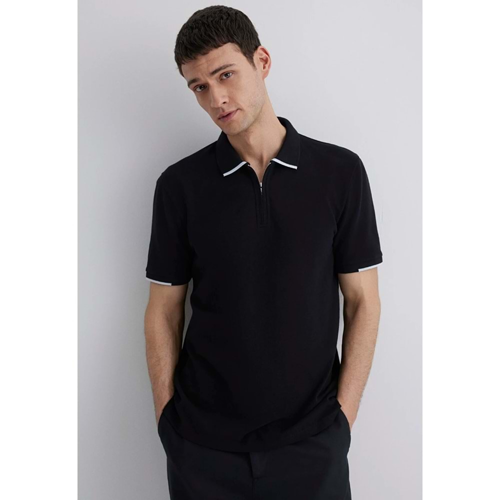 Mavi M0612654-900 Şerit Detaylı Black Polo Yaka Tişört Erkek Tişort