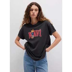Mavi M1613285-70087 Kedi Logo Baskılı Loose Fit T-Shirt Kadın Tişört