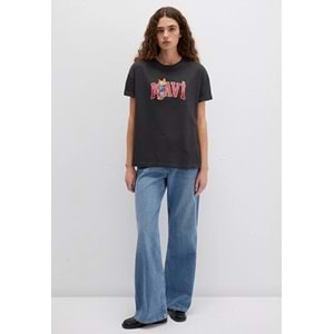 Mavi M1613285-70087 Kedi Logo Baskılı Loose Fit T-Shirt Kadın Tişört