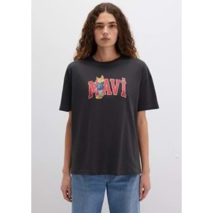 Mavi M1613285-70087 Kedi Logo Baskılı Loose Fit T-Shirt Kadın Tişört