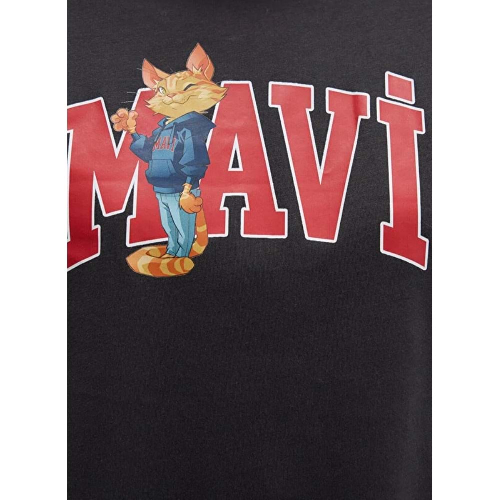 Mavi M1613285-70087 Kedi Logo Baskılı Loose Fit T-Shirt Kadın Tişört