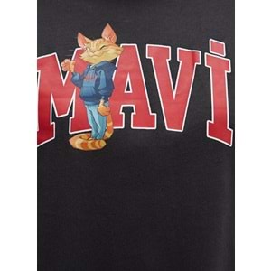 Mavi M1613285-70087 Kedi Logo Baskılı Loose Fit T-Shirt Kadın Tişört