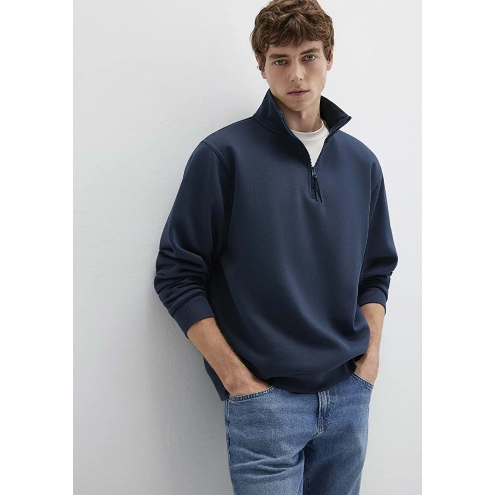 Mavi M0S10278-70490 Mavi Yarı Fermuarlı Erkek Sweatshirt
