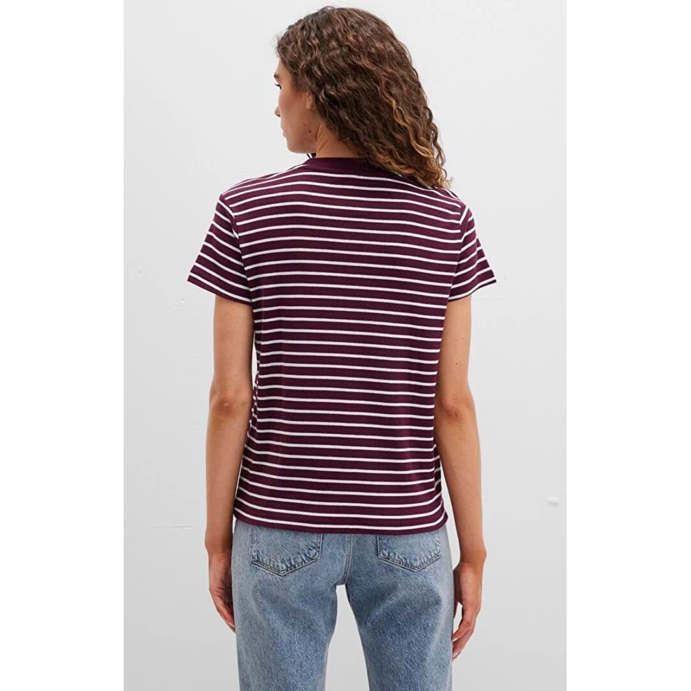 Mavi M16113562-87982 Logo Baskılı Çizgili T-Shirt Kadın Tişört