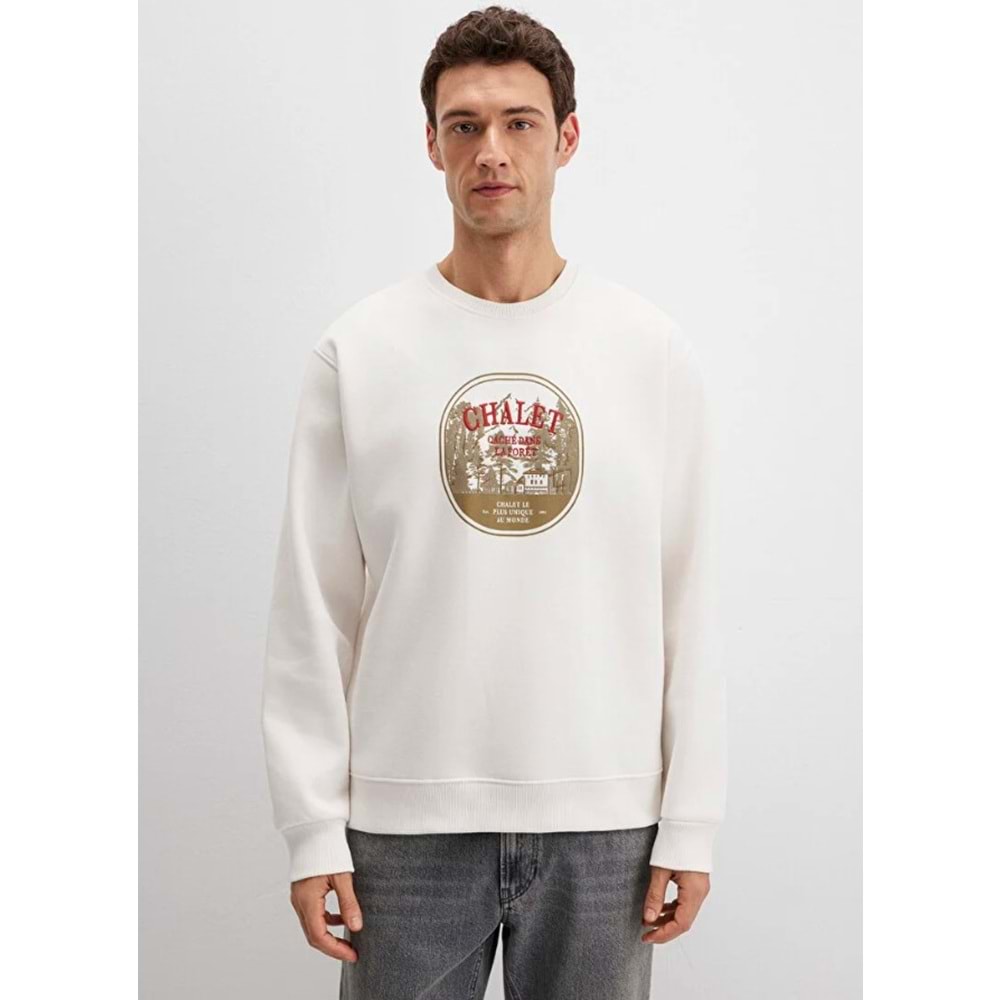 Mavi 0S10484-70057 Chalet Nakışlı Bisiklet Yaka Sweatshirt